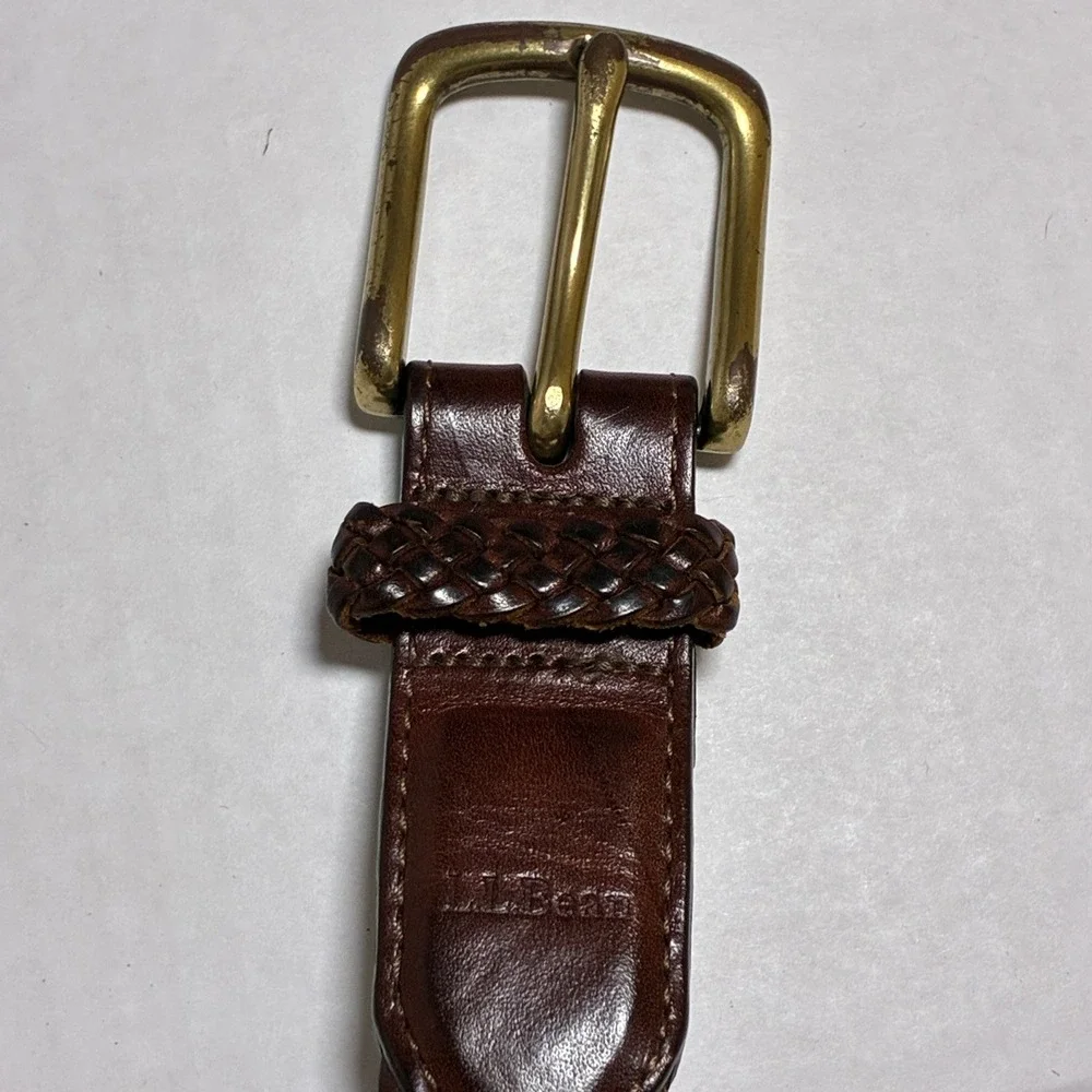 Vtg LL Bean Braided Leather Belt 44 Green Brown Heritage Preppy Gorpcore Y2K 90s